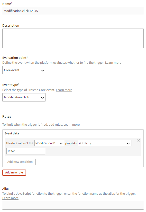 Defining the trigger settings