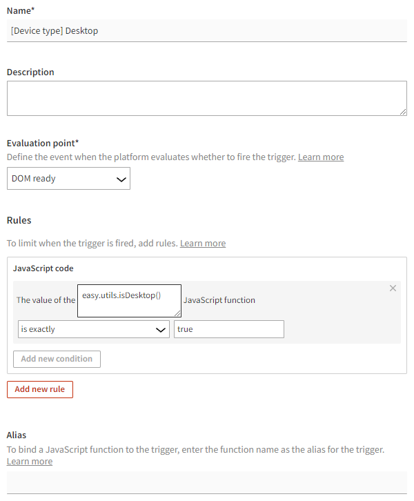 Defining the trigger settings