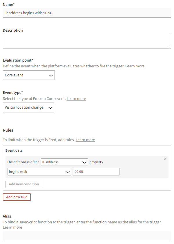 Defining the trigger settings