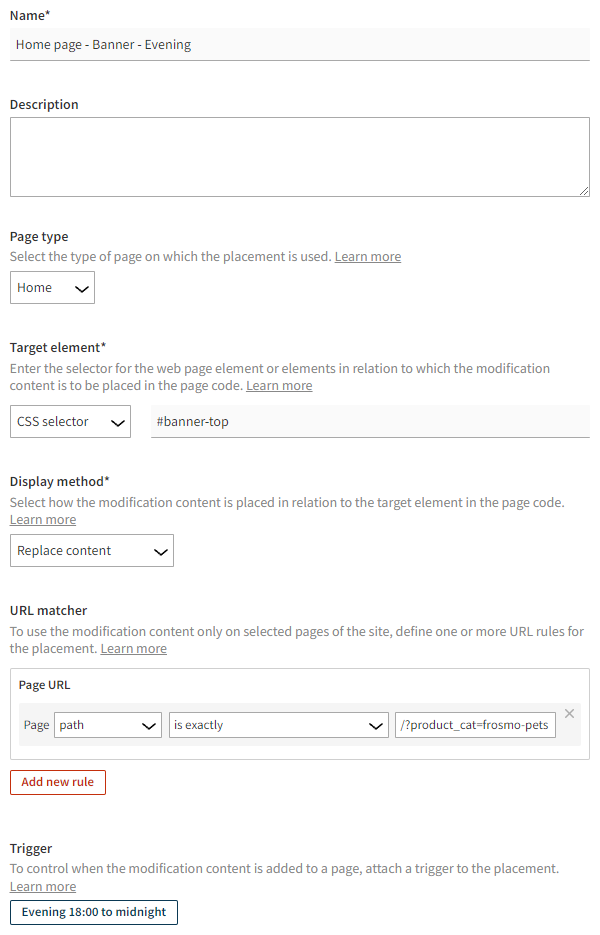 Defining the placement settings