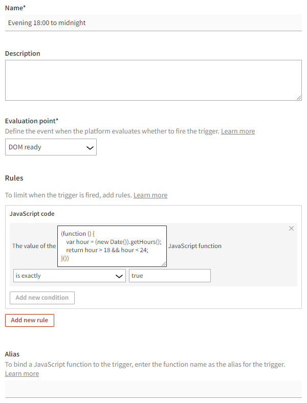 Defining the trigger settings