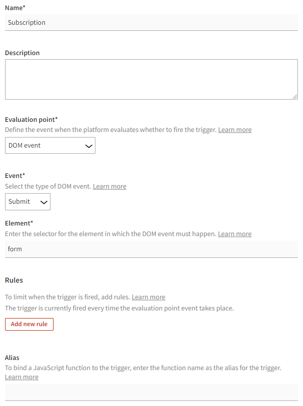 Defining the trigger settings