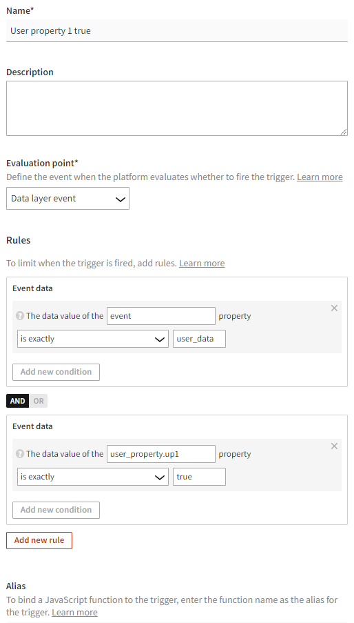 Defining the trigger settings