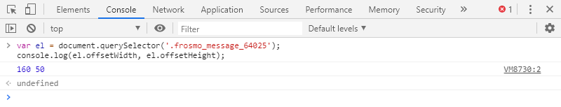 Checking the element size in the console