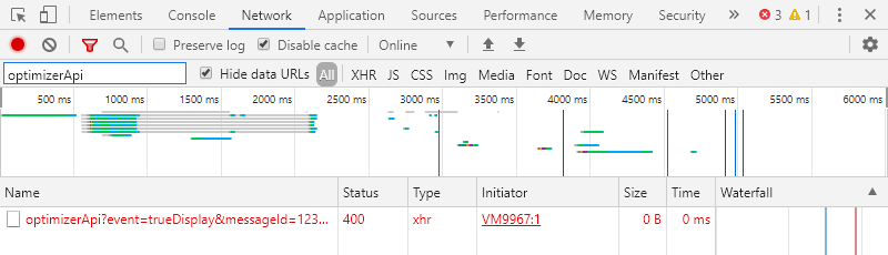 Failed Optimizer API request for a true display