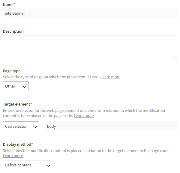 Creating the site banner placement in the workspace