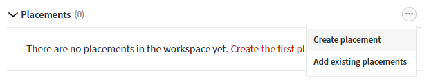 Creating a new placement in a workspace